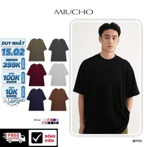 Áo thun trơn nam cổ tròn form rộng MTT01 Miucho vải cotton mềm mại thoáng mát basic tee