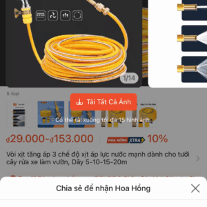 Vòi xịt tăng áp 3 chế độ xịt áp lực nước mạnh dành cho tưới cây rửa xe làm vườn, Dây 5-10-15-20m