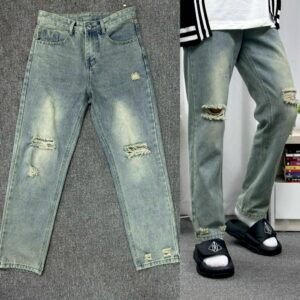 Quần Jean Nam Baggy Form Suông Ống Rách Thời Trang, Quần Jean Nam Ống Suông XanhRêu Chất Liệu Cao...