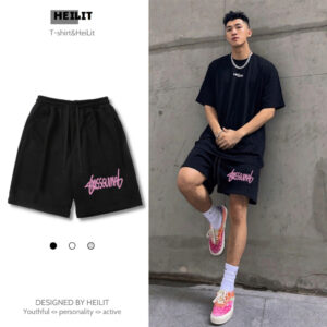 Quần Thun Ngố Nam Họa Tiết Nổi Chữ MISSGUMA HeiLit Short Nỉ Đùi Dày Dặn Có Túi Kết Hợp Dây Rút