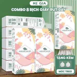 Giấy vệ sinh treo tường Me Gia thùng 8 bịch đa sắc làm từ bột gỗ nguyên chất, 1280 tờ 4 lớp dày dạn