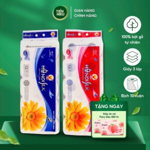 Combo Giấy Vệ Sinh Hà Nội Silk Xanh/Đỏ Tiết Kiệm 3 Lớp, Mua 3 Tặng 3 Bịch Giầy Rút Lụa 450 Tờ