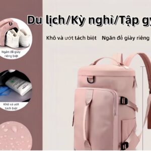 Ba lô kiêm túi du lịch, ba lô đi học, Túi trống du lịch, thể thao, túi tập gym có ngăn để giày, chất liệu vải oxford