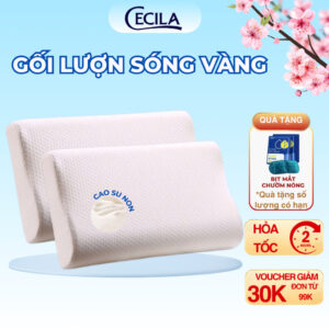 Gối cao su non người lớn CECILA Gối Nệm Y Tế kèm vỏ thiết kế lượn sóng giảm đau mỏi vai gáy, dễ ngủ