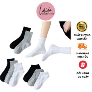 Tất Vớ Nam Nữ LOLIDA, Tất Nữ Cổ Cao - Cổ Thấp Tất Thể Thao Phong Cách Đơn Giản Mã T63
