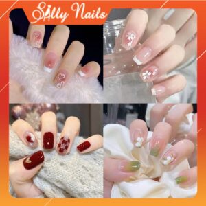 [100+ Mẫu HOT] Set 24 Móng Tay Giả Kèm Keo Sally Nails - Móng tay giả đính đá cho Tết 2025