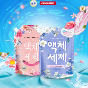 Combo 2 Túi Nước Giặt Hàn Quốc Chính Hãng Thương Hiệu Nuki Blue 2kg Hương Thơm Dịu Nhẹ, Mềm Vải