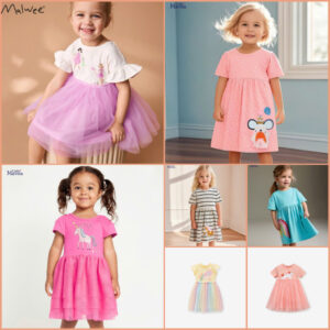 BST váy hè cotton họa tiết ren bồng đáng yêu cho bé gái Little Maven thời trang trẻ em từ 2-7 tuổi
