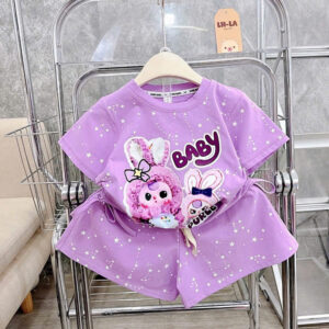Sét Đồ Bộ In Hình Baby Thee Dễ Thương Cho Bé Gái 9-44KG Thắt Nơ 2 Bên Chất Liệu Cotton Mềm Mịn Th...