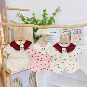 (COMBO 3 Bộ ) quần áo CỌC TAY dáng bèo cổ, Thun tăm lạnh họa tiết in kín, bé gái size 6-16kg Thun