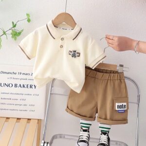 Sét quần áo Thun Cộc Tay + Quần Short Thời Trang Mùa Hè Bé Trai họa tiết Gấu---MÃ POLO GẤU BE