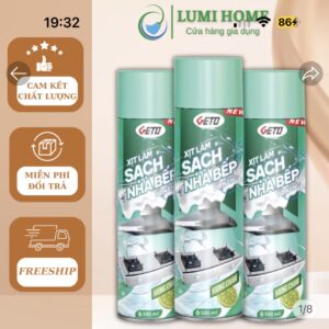 Bình xịt tấy dầu mỡ nhà bếp Geto hương chanh 500ml, Nước lau siêu sạch vết bẩn trên tường, máy hút