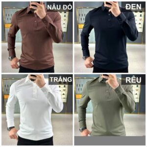 Áo Polo Nam dài tay chất THUN GÂN mềm mịn co giãn 4 chiều
