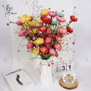 Hoa Trà Gạo Cổ (hoa Đỗ Quyên), hoa giả cỡ to cành cao 60 cm, có 5 bông đủ màu decor trang trí nhà cử...