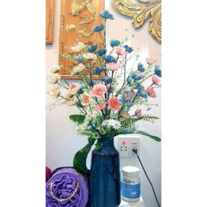 Hoa trà gạo cố, cành cao 60cm hoa xốp nhụy phủ xốp 1 cành 5 bông và 10 ngọn