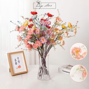 Hoa giả hoa trà gạo cổ phủ lông cao cấp cành 63 cm, hoa giả trang trí decor phòng khách