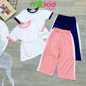 Đồ bộ bé gái, set áo trắng kèm quần ống xuông dài Hotgirl cho bé 10-30kg và set của mẹ (dưới 60kg)