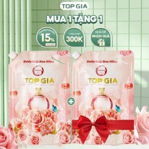 Nước giặt xả TOP GIA hương hoa hồng dịu nhẹ, tấy sạch vết bẩn, lưu hương bền lâu, an toàn cho da